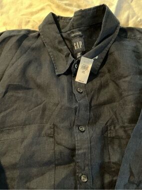 GAP Navy Blue Linen Button-Front Shirt